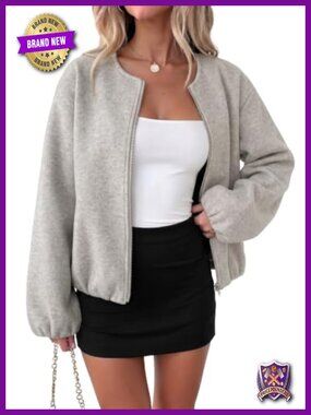 Women's Bomber Jacket Long Sleeve Zip-Up Lightweight Casual Fall Coat with